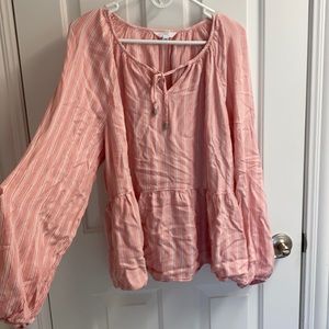 Pink and white long sleeve babydoll blouse.